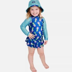UV Skinz Girls 3-piece Swim Set Pineapple Printed 3T NWT Vacation Summer Beach